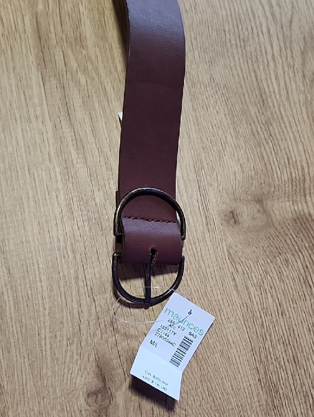 Maurices Brown Leather Belt with Antique Brass Buckle